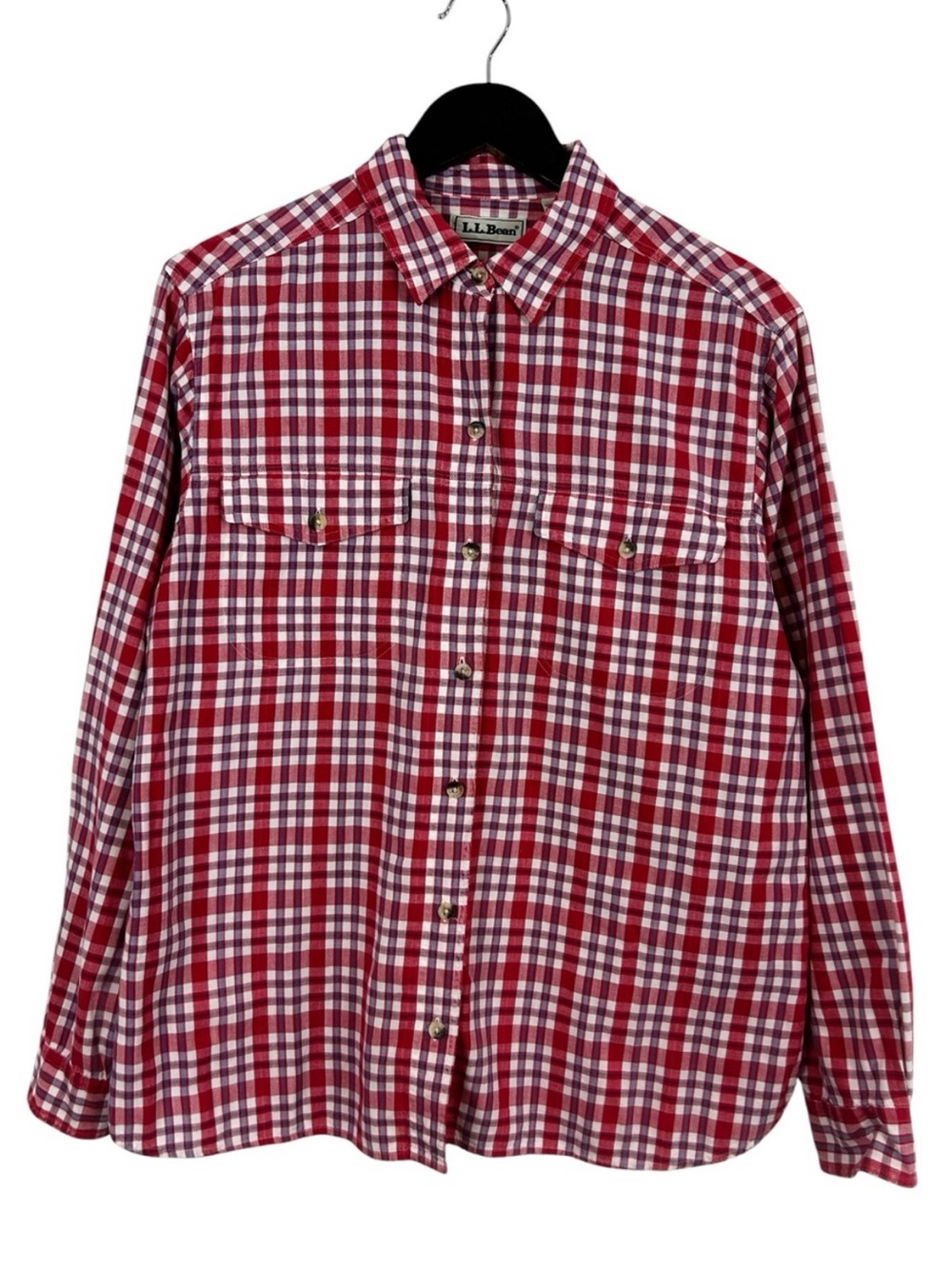 L.L. Bean Red Plaid Button-Down Shirt Size Medium 100% Cotton